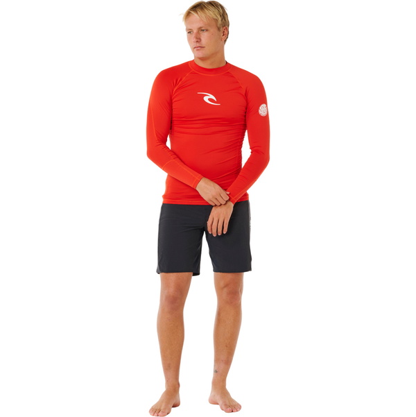 2026 Rip Curl Männer Waves UPF Performance Langarm-Lycra-Weste 16FMRV - Lava Rot